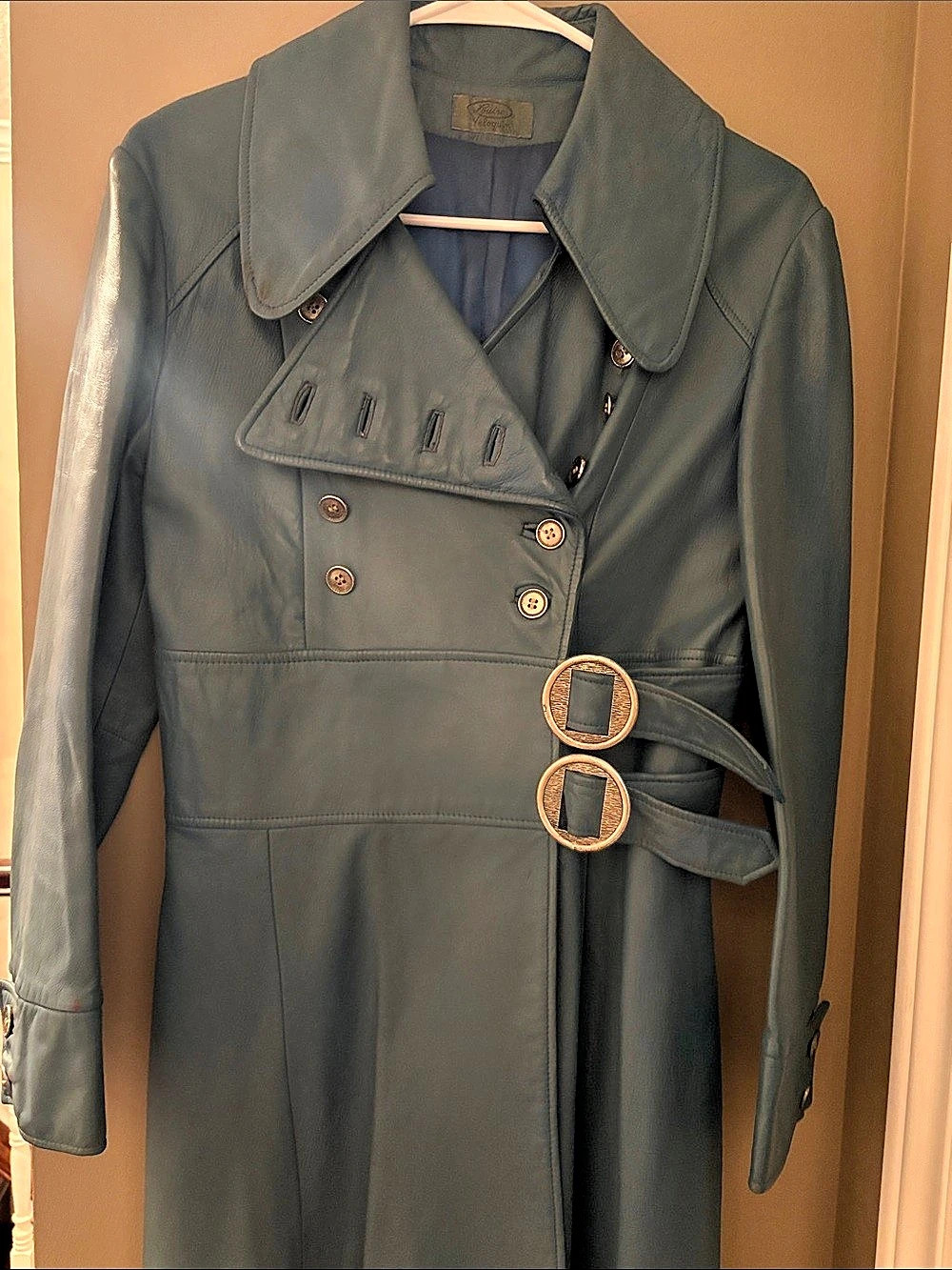Louise & Boegli Leather Trench Coat in Blue
